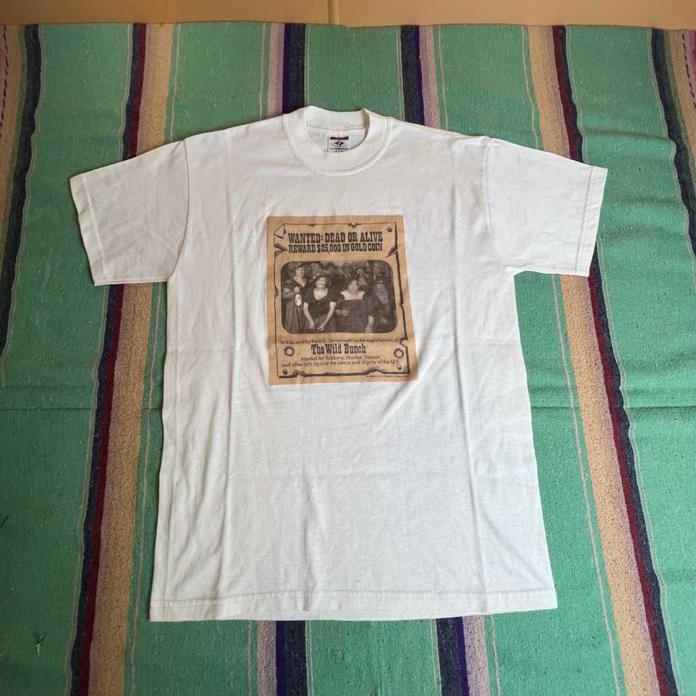 Jerzees The Wild Bunch Wanted Poster T Shirt Mens M White Vintage 90s Graphic